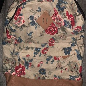 Backpack solid khaki woven fabric flower print